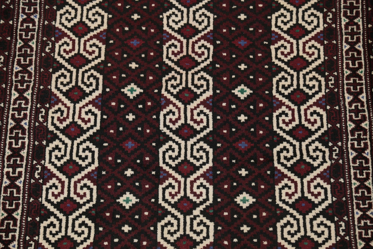 Multi-Color Geometric Balouch Persian Hand-Knotted 3x4 Wool Rug