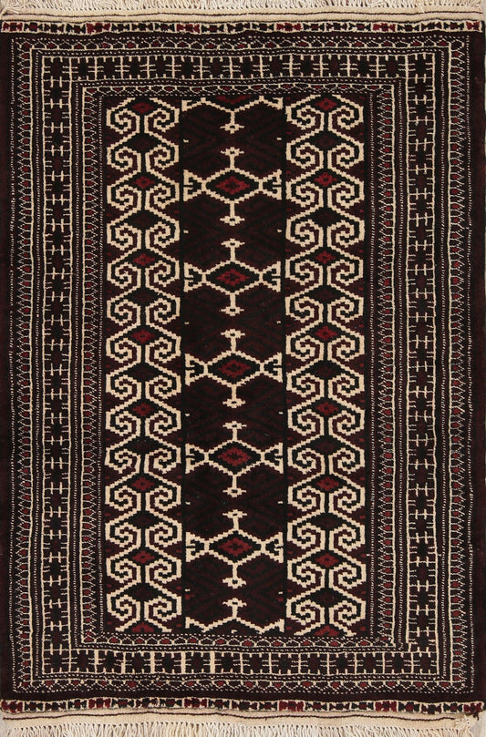 Multi-Color Geometric Balouch Persian Hand-Knotted 3x4 Wool Rug