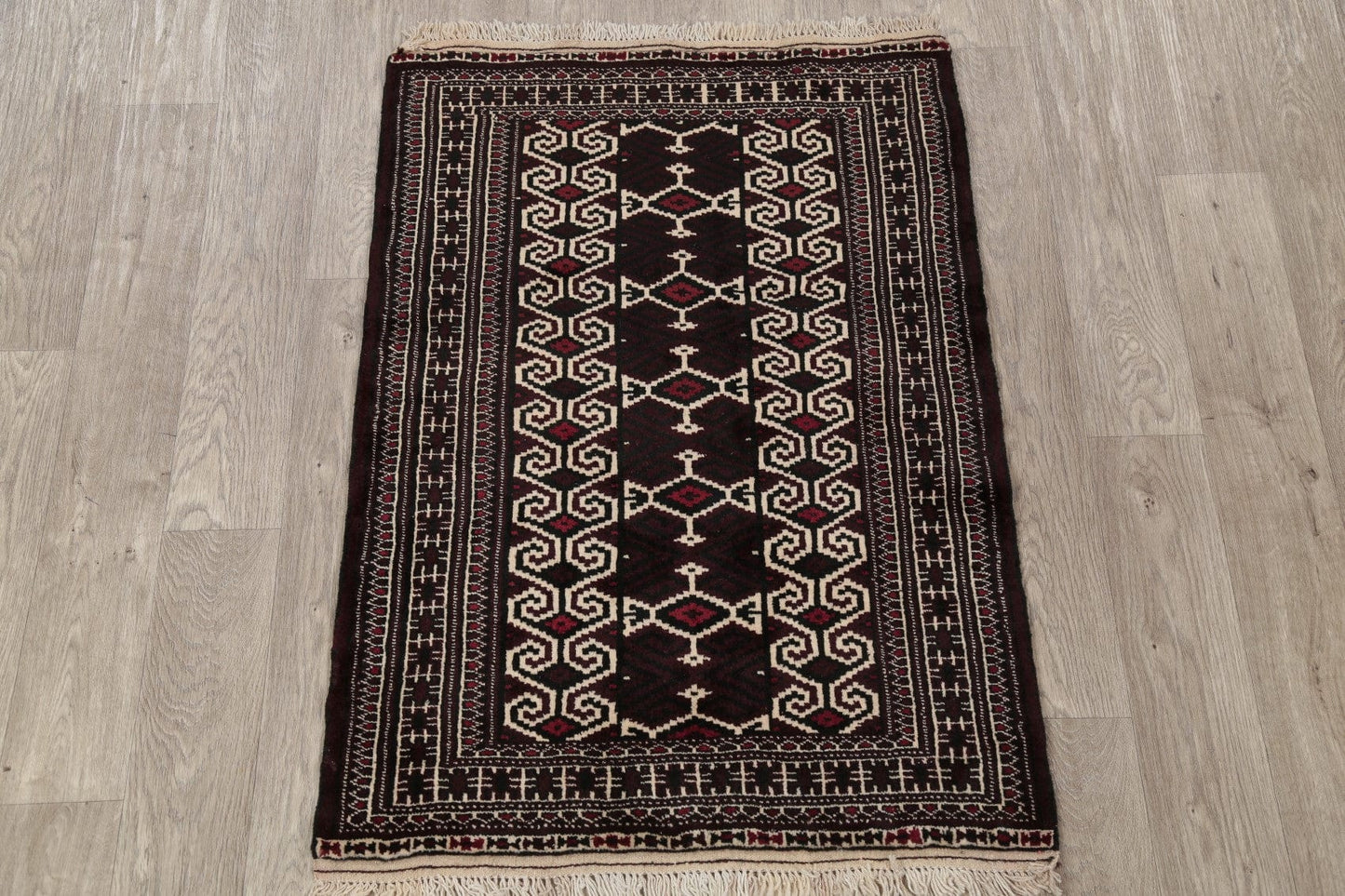 Multi-Color Geometric Balouch Persian Hand-Knotted 3x4 Wool Rug