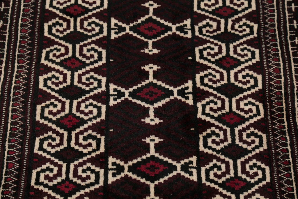 Multi-Color Geometric Balouch Persian Hand-Knotted 3x4 Wool Rug