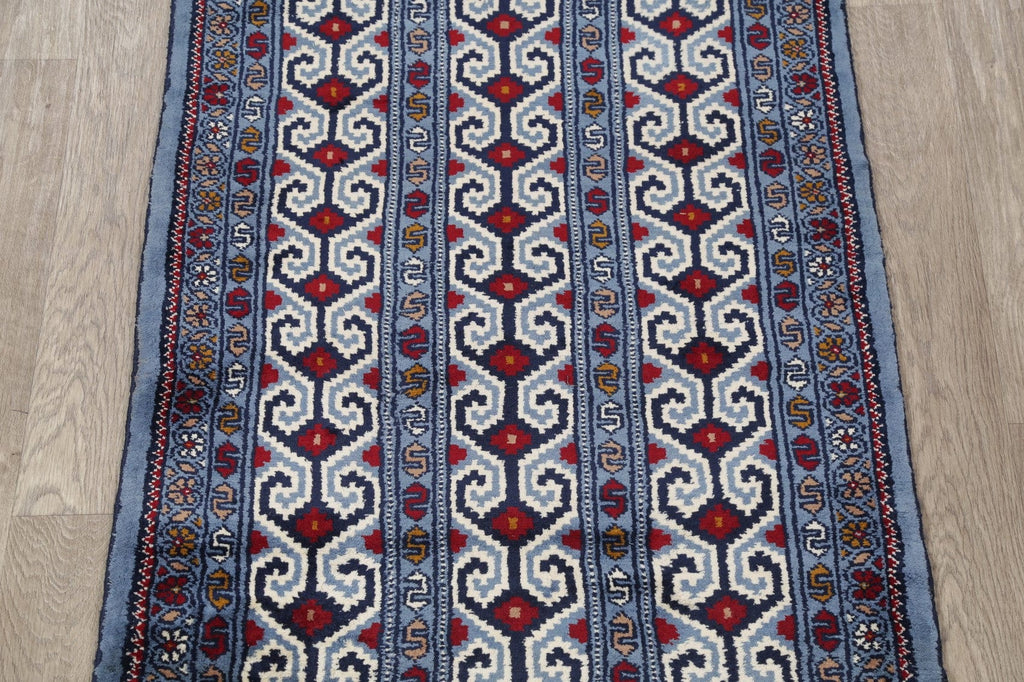 Geometric Blue Balouch Persian Hand-Knotted 3x4 Wool Rug