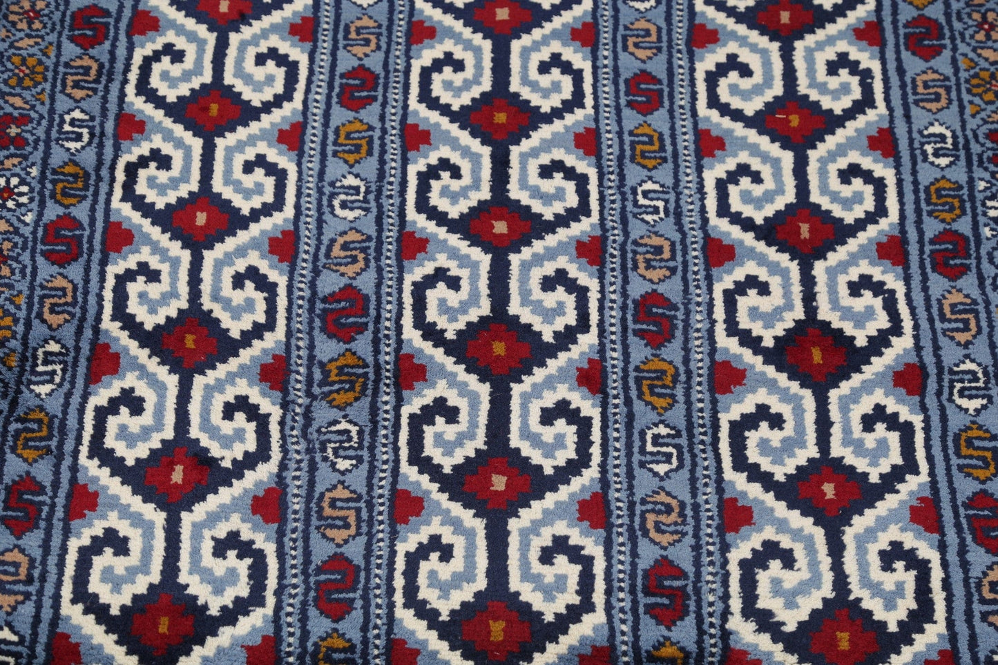 Geometric Blue Balouch Persian Hand-Knotted 3x4 Wool Rug