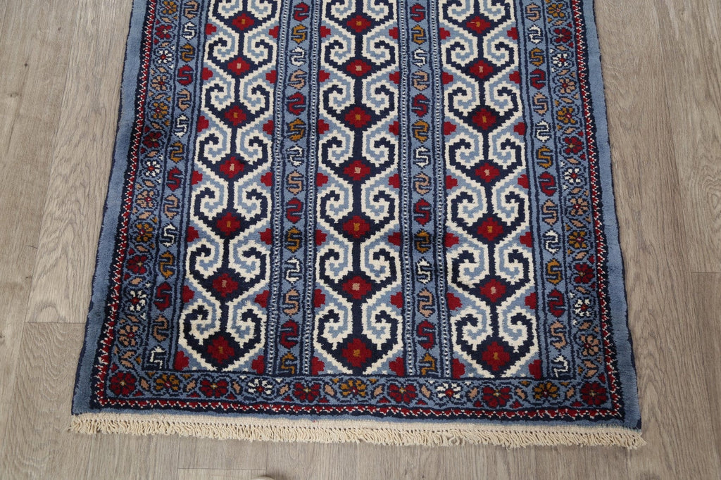 Geometric Blue Balouch Persian Hand-Knotted 3x4 Wool Rug