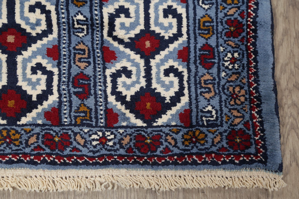 Geometric Blue Balouch Persian Hand-Knotted 3x4 Wool Rug