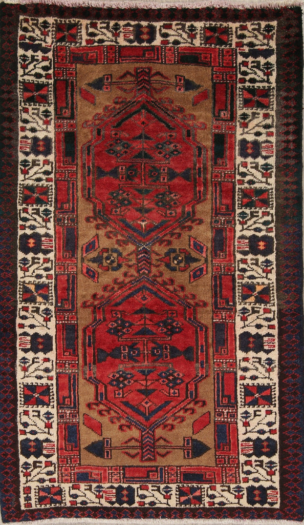 Geometric Red Meshkin Persian Hand-Knotted 3x5 Wool Rug