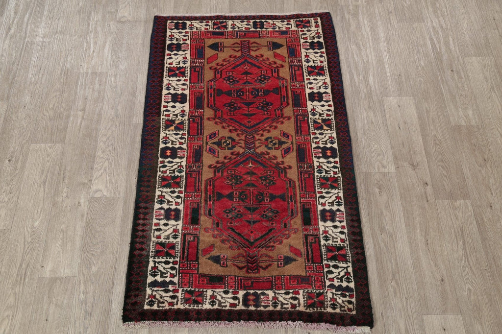 Geometric Red Meshkin Persian Hand-Knotted 3x5 Wool Rug