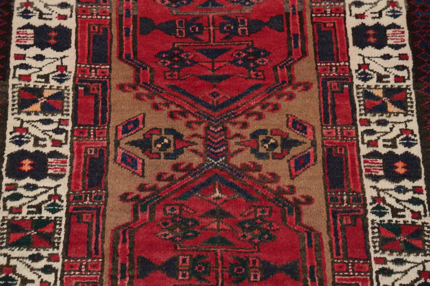 Geometric Red Meshkin Persian Hand-Knotted 3x5 Wool Rug