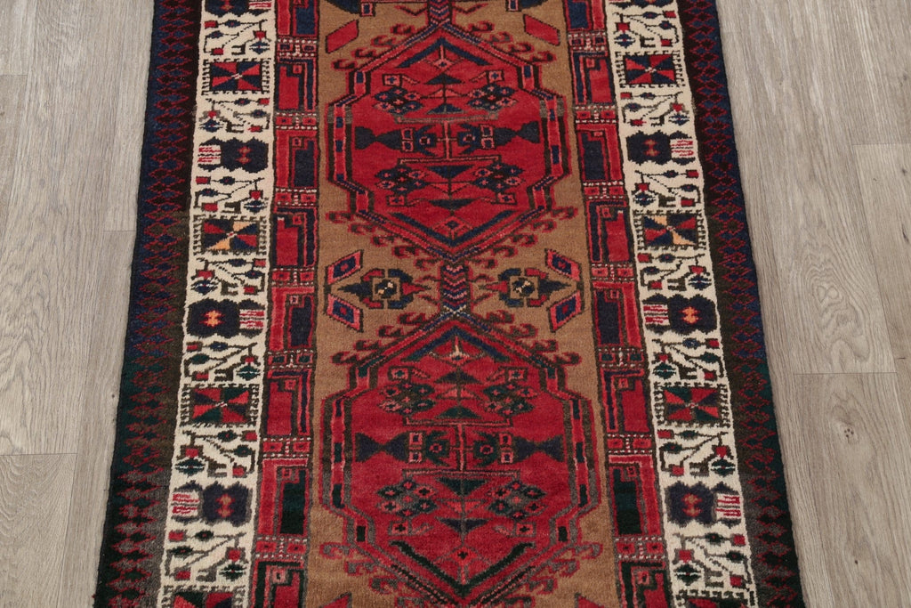 Geometric Red Meshkin Persian Hand-Knotted 3x5 Wool Rug