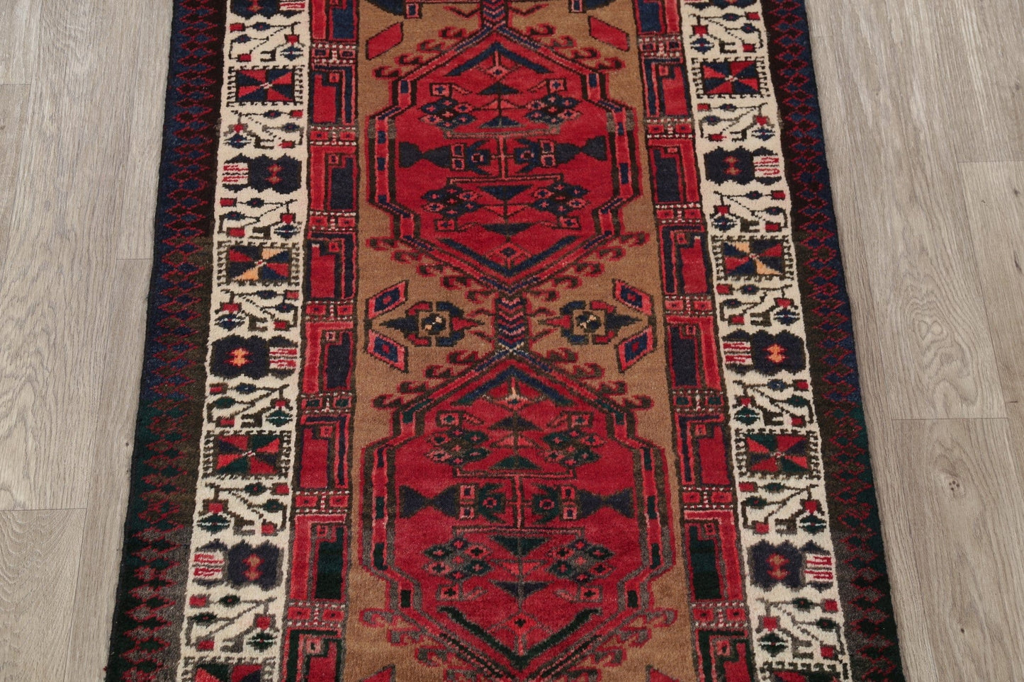 Geometric Red Meshkin Persian Hand-Knotted 3x5 Wool Rug