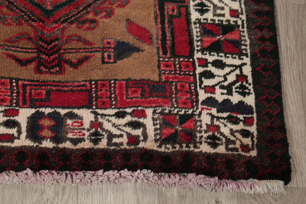 Geometric Red Meshkin Persian Hand-Knotted 3x5 Wool Rug