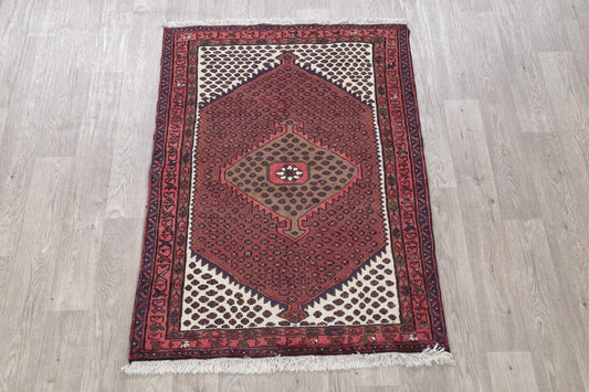 Geometric Red Hamedan Persian Hand-Knotted 3x5 Wool Rug