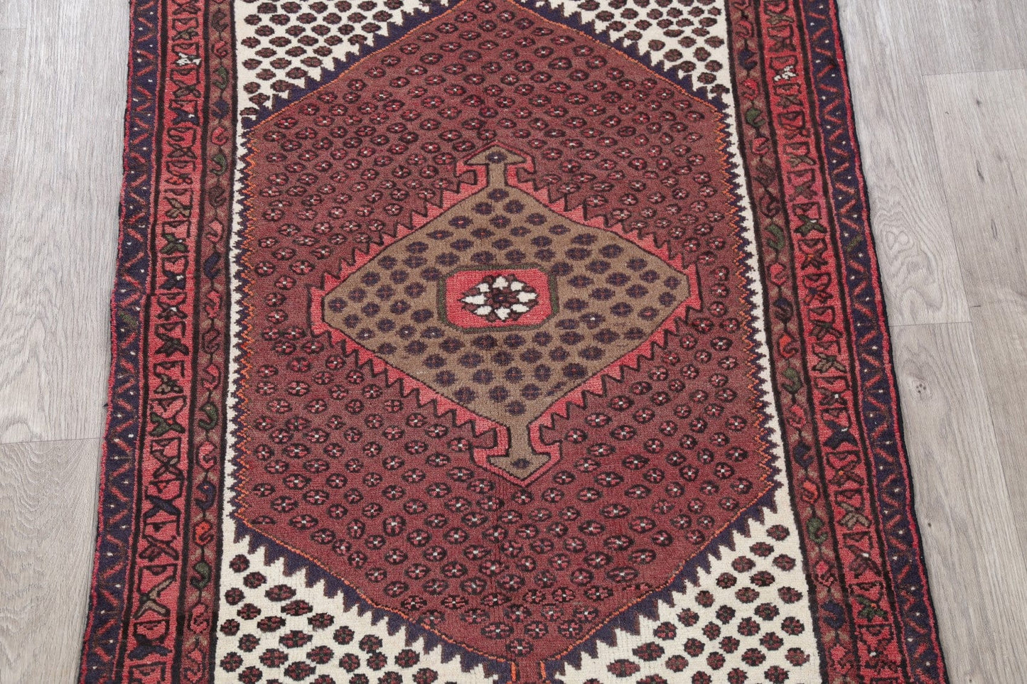 Geometric Red Hamedan Persian Hand-Knotted 3x5 Wool Rug