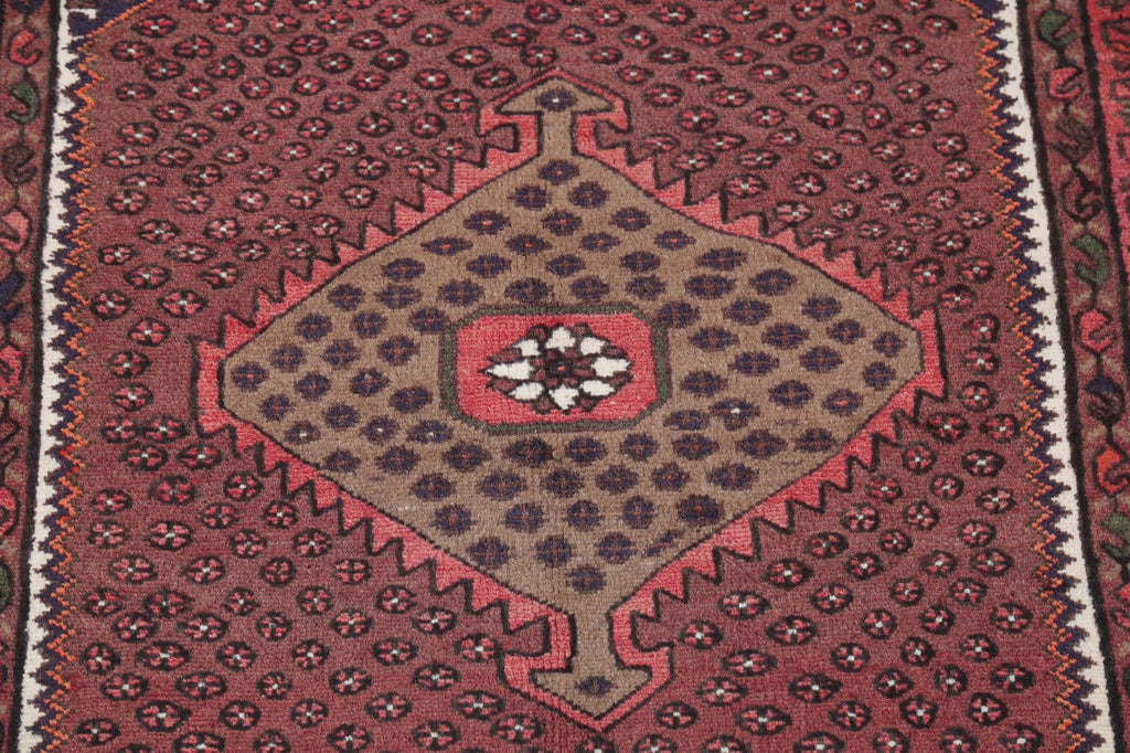 Geometric Red Hamedan Persian Hand-Knotted 3x5 Wool Rug