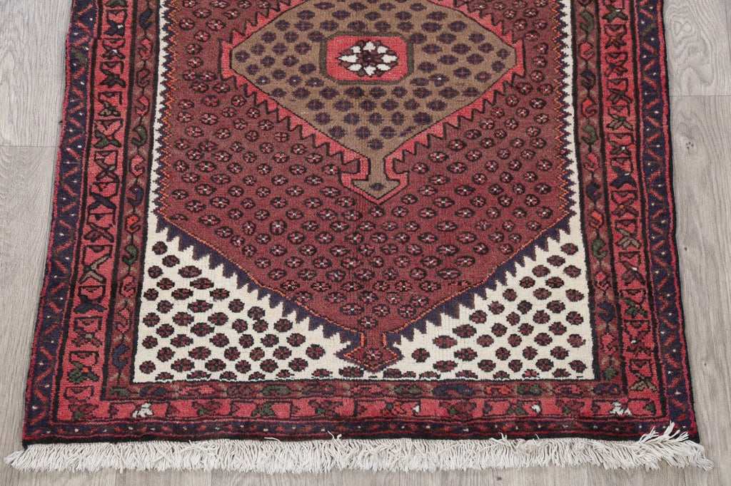 Geometric Red Hamedan Persian Hand-Knotted 3x5 Wool Rug