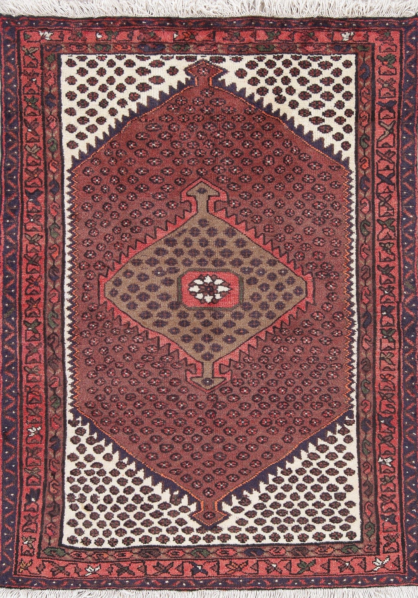 Geometric Red Hamedan Persian Hand-Knotted 3x5 Wool Rug