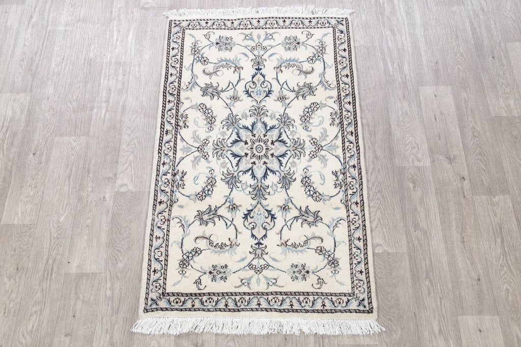 Floral Ivory Nain Persian Hand-Knotted 3x5 Wool Rug