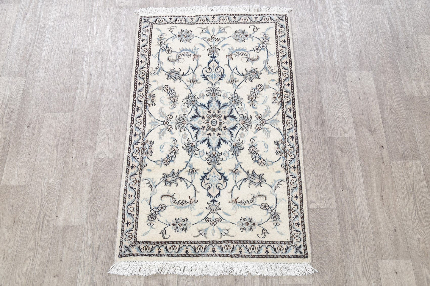 Floral Ivory Nain Persian Hand-Knotted 3x5 Wool Rug