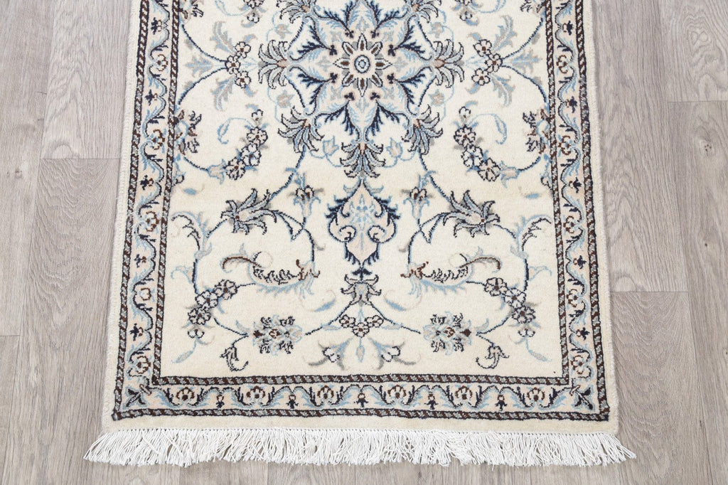 Floral Ivory Nain Persian Hand-Knotted 3x5 Wool Rug