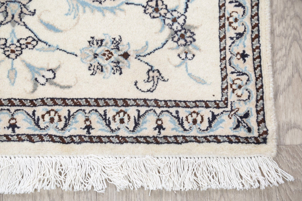 Floral Ivory Nain Persian Hand-Knotted 3x5 Wool Rug