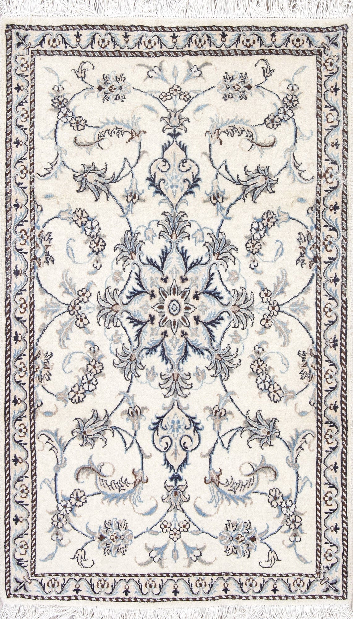 Floral Ivory Nain Persian Hand-Knotted 3x5 Wool Rug