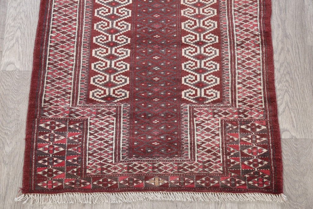 Red Geometric Balouch Persian Hand-Knotted 3x4 Wool Rug