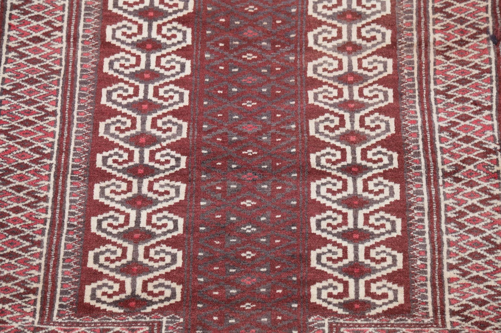 Red Geometric Balouch Persian Hand-Knotted 3x4 Wool Rug