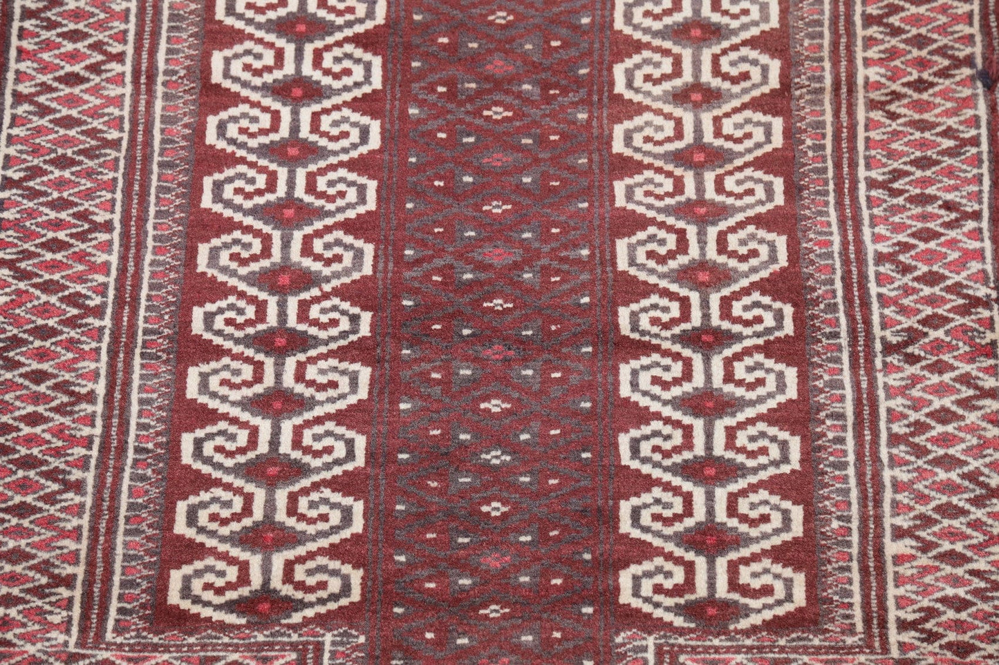 Red Geometric Balouch Persian Hand-Knotted 3x4 Wool Rug