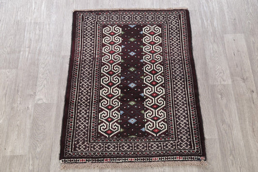 Multi-Colored Geometric Balouch Persian Hand-Knotted 3x4 Wool Rug