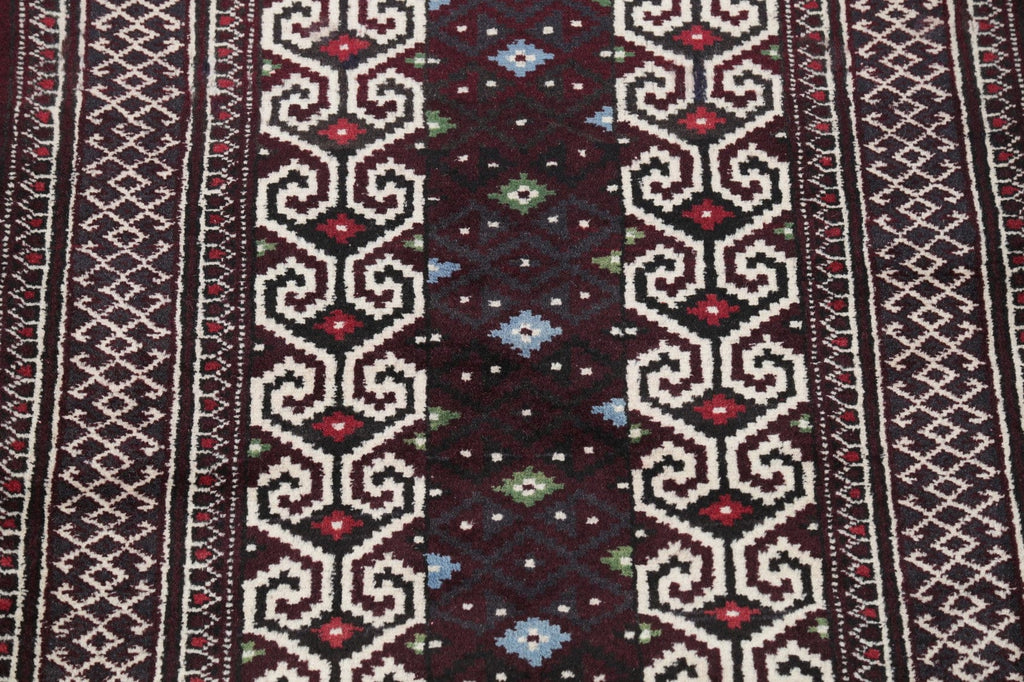 Multi-Colored Geometric Balouch Persian Hand-Knotted 3x4 Wool Rug