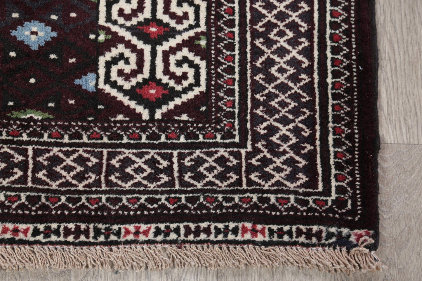 Multi-Colored Geometric Balouch Persian Hand-Knotted 3x4 Wool Rug