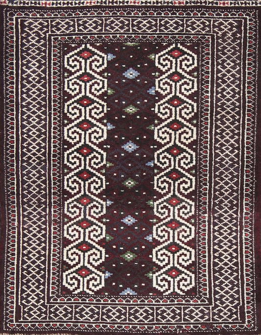 Multi-Colored Geometric Balouch Persian Hand-Knotted 3x4 Wool Rug