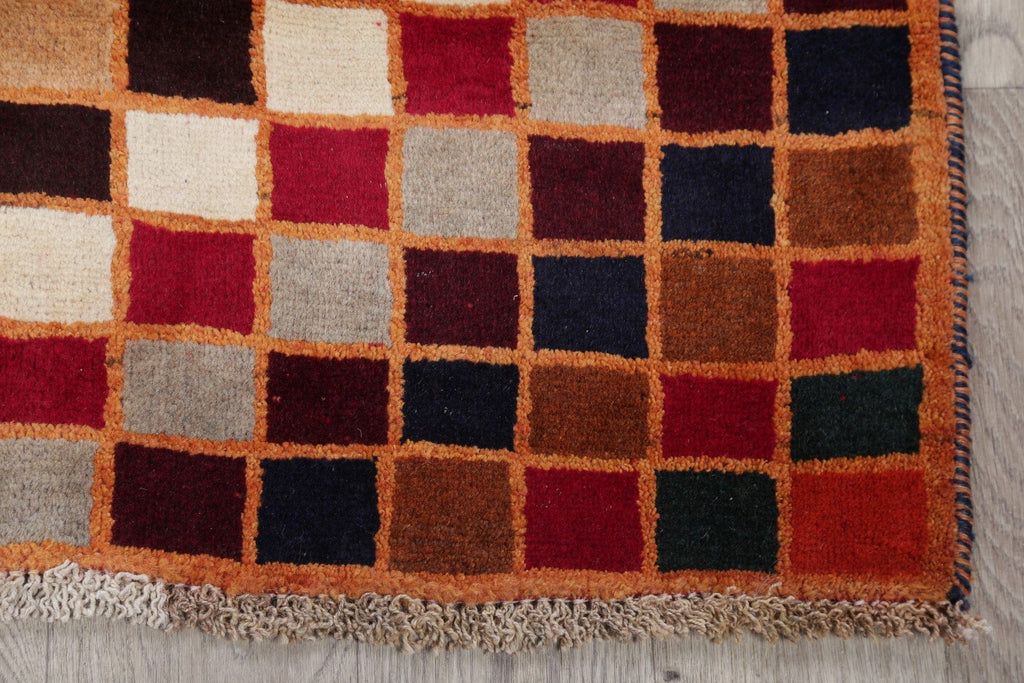 Checked Multi-Colored Gabbeh Persian Hand-Knotted 3x4 Wool Rug