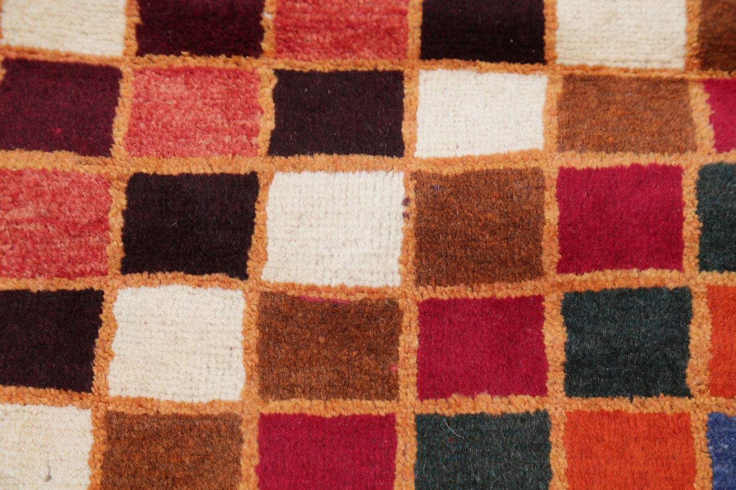 Checked Multi-Colored Gabbeh Persian Hand-Knotted 3x4 Wool Rug