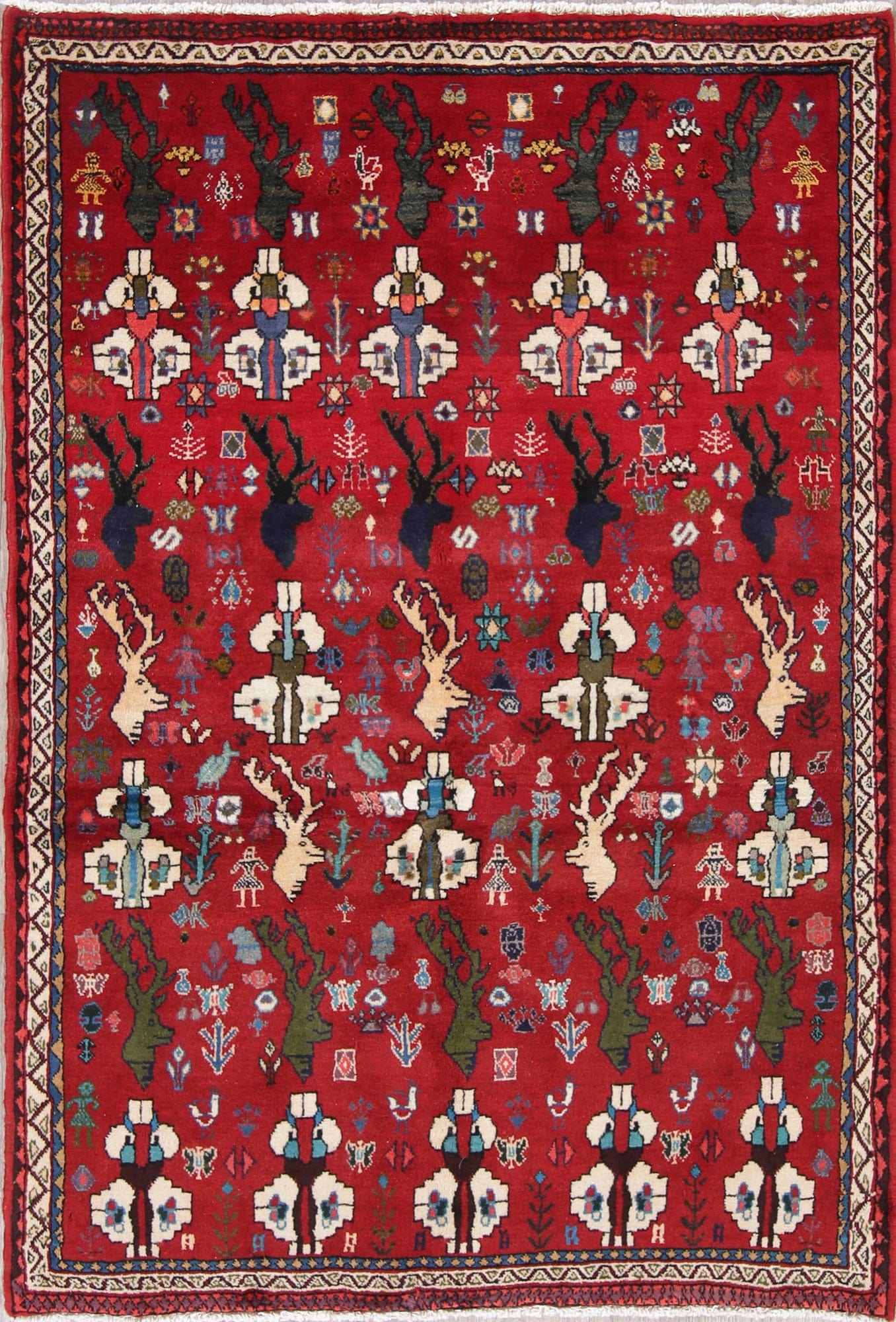 Animal Pictorial Shiraz Persian Area Rug 4x5