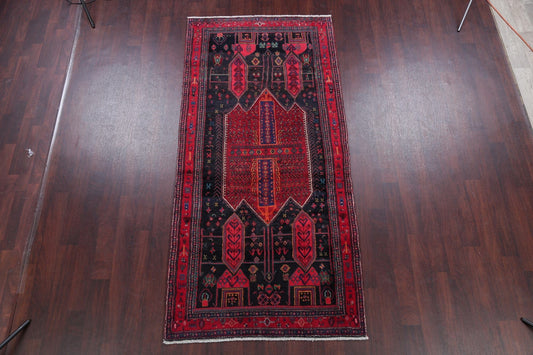 Tribal Geometric Bidjar Persian Hand-Knotted 4x9 Wool Runner Rug