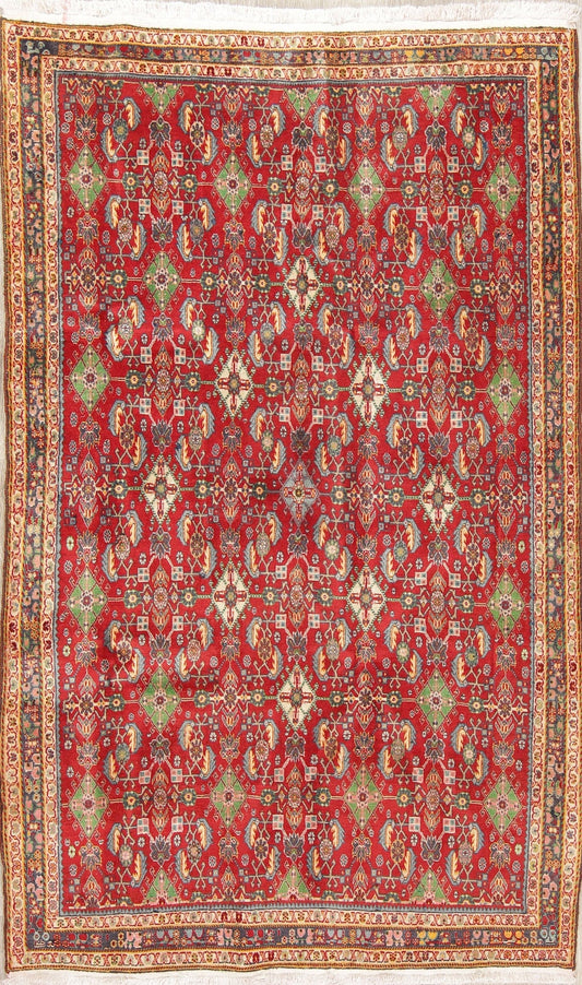 Vegetable Dye Red Kashkoli Persian Hand-Knotted 4x7 Wool Area Rug