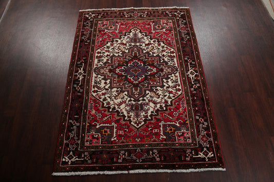 Tribal Geometric Heriz Persian Hand-Knotted 5x7 Wool Area Rug