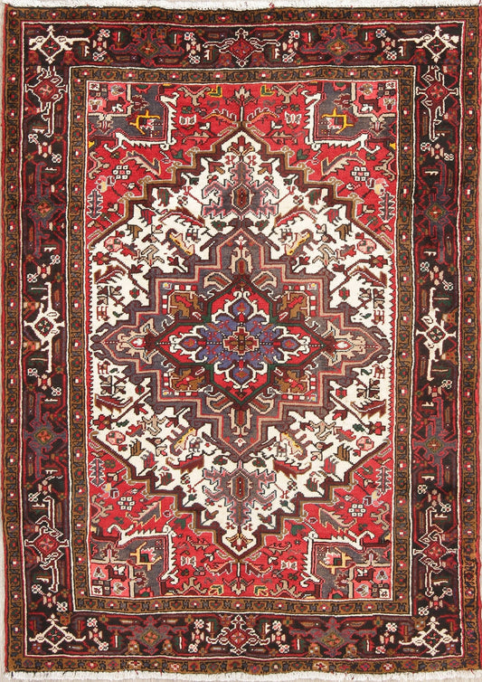 Tribal Geometric Heriz Persian Hand-Knotted 5x7 Wool Area Rug