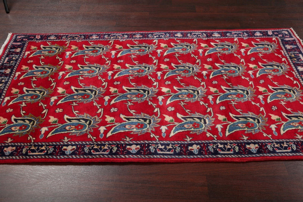 Paisley Red Sarouk Persian Hand-Knotted 4x7 Wool Area Rug