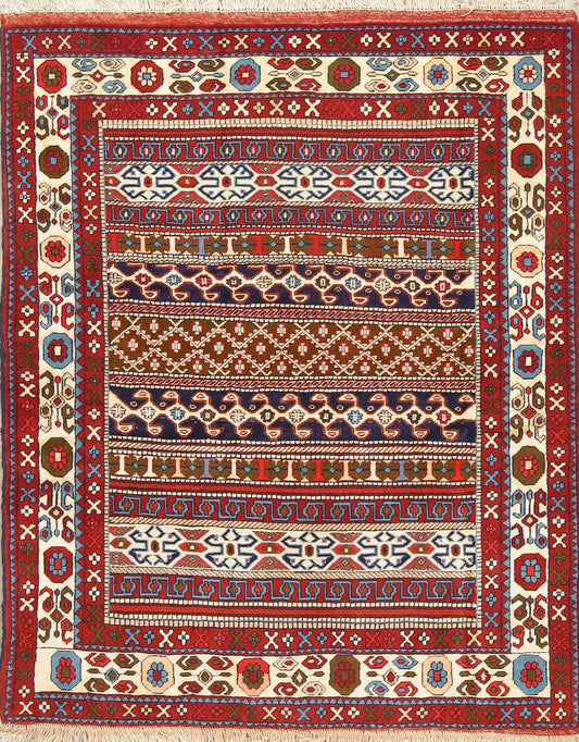 Geometric Bokhara Pakistan Oriental Hand-Knotted 4x5 Wool Silk Area Rug
