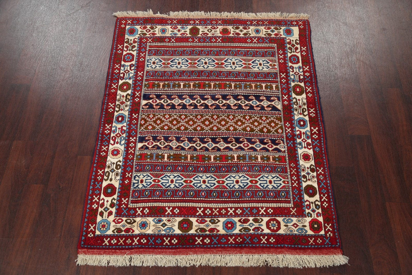 Geometric Bokhara Pakistan Oriental Hand-Knotted 4x5 Wool Silk Area Rug