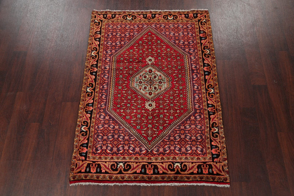 Geometric Red Bidjar Persian Hand-Knotted 4x5 Wool Area Rug