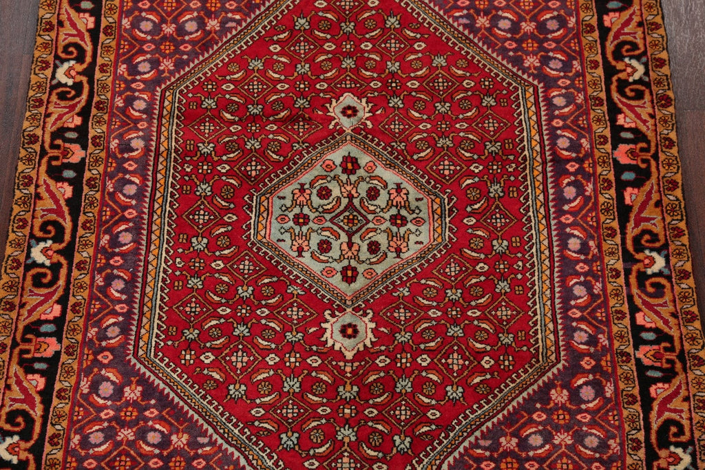 Geometric Red Bidjar Persian Hand-Knotted 4x5 Wool Area Rug