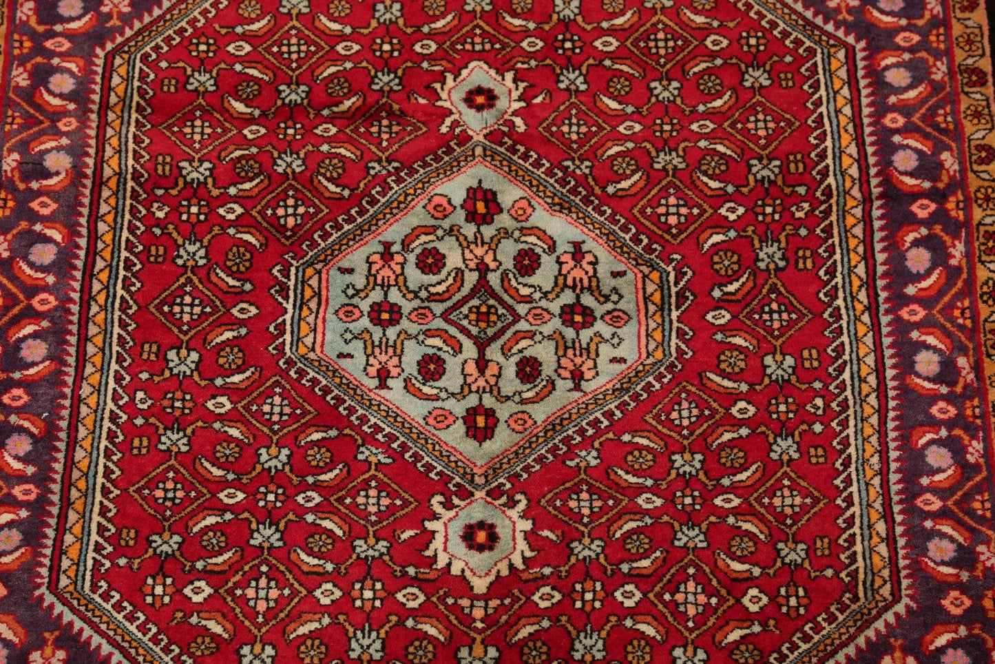 Geometric Red Bidjar Persian Hand-Knotted 4x5 Wool Area Rug