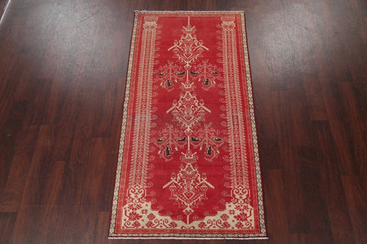 Geometric Red Shiraz Persian Hand-Knotted 3x6 Wool Runner Rug