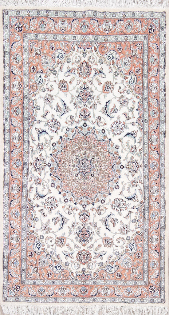 Floral Ivory Nain Persian Hand-Knotted 4x7 Wool Area Rug