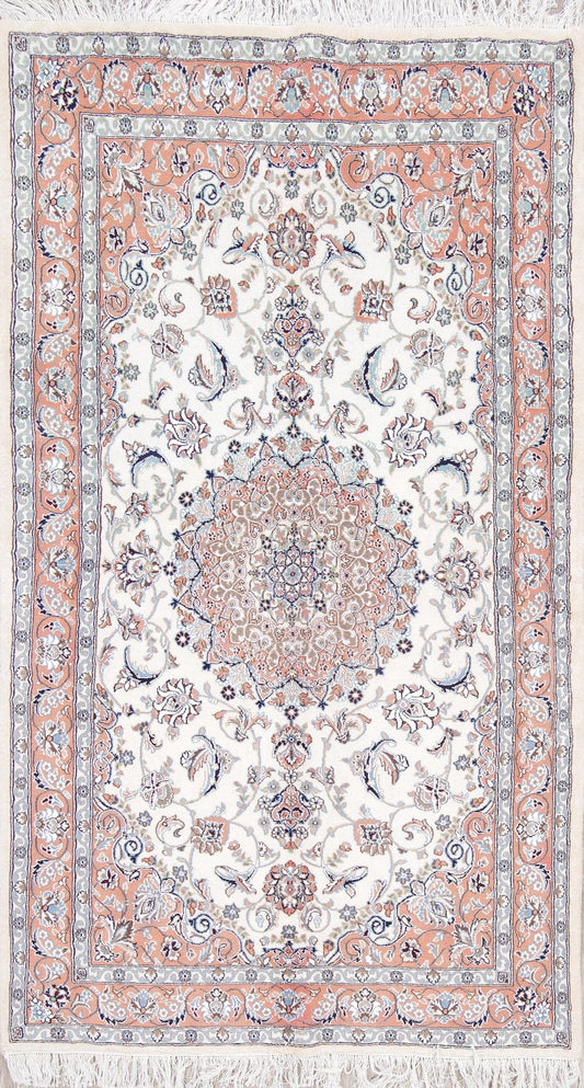 Floral Ivory Nain Persian Hand-Knotted 4x7 Wool Area Rug