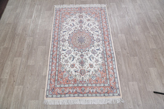 Floral Ivory Nain Persian Hand-Knotted 4x7 Wool Area Rug