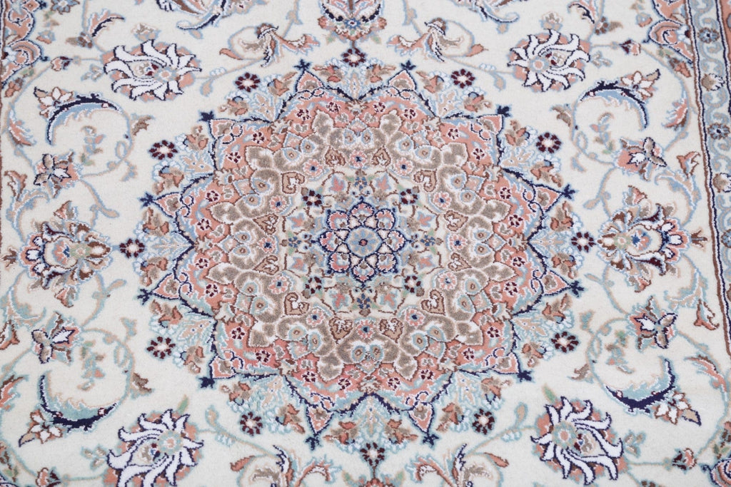 Floral Ivory Nain Persian Hand-Knotted 4x7 Wool Area Rug