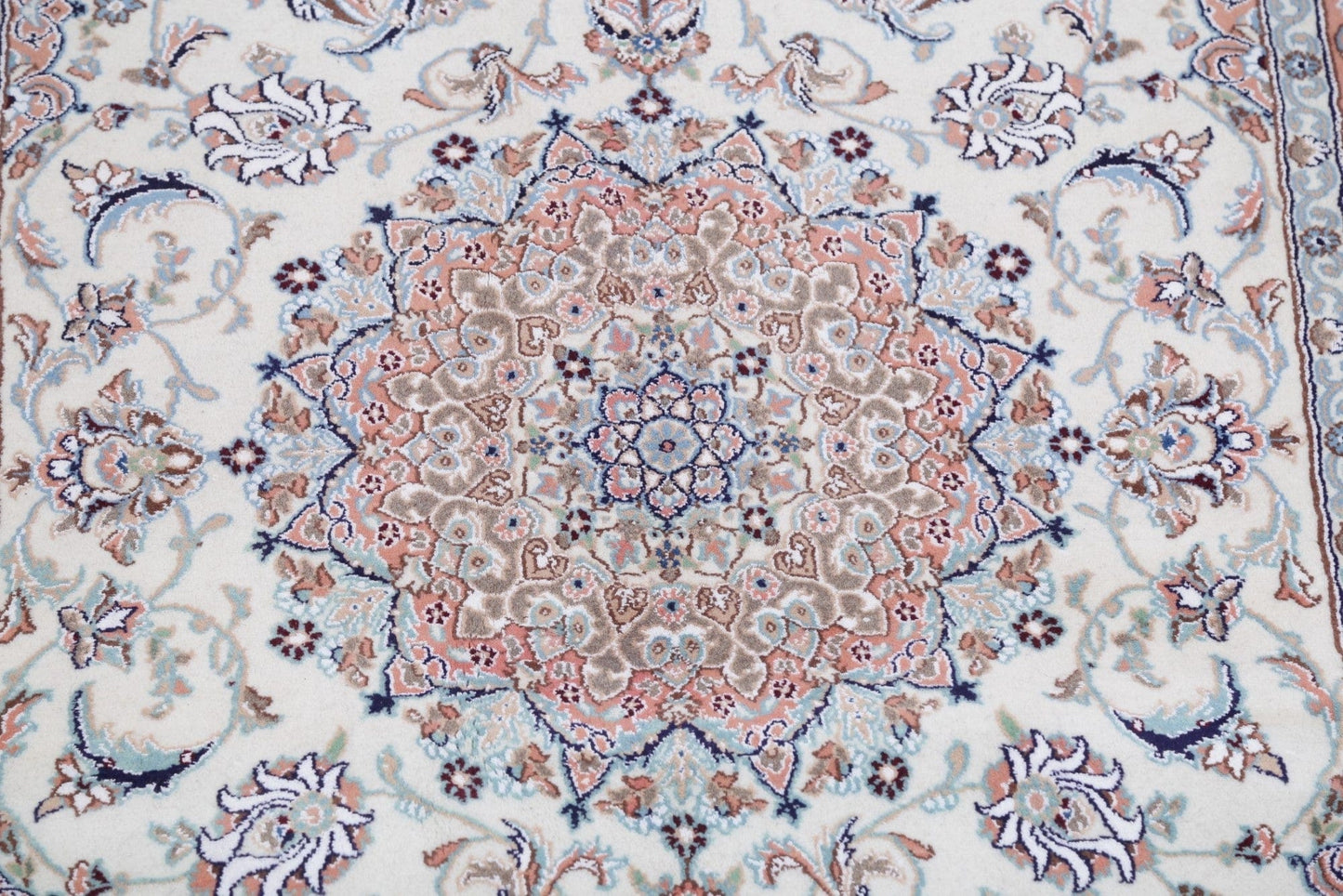 Floral Ivory Nain Persian Hand-Knotted 4x7 Wool Area Rug